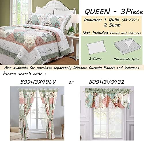 Cozy Line Floral Patchwork Quilt Bedding Set Queen 3 Piece