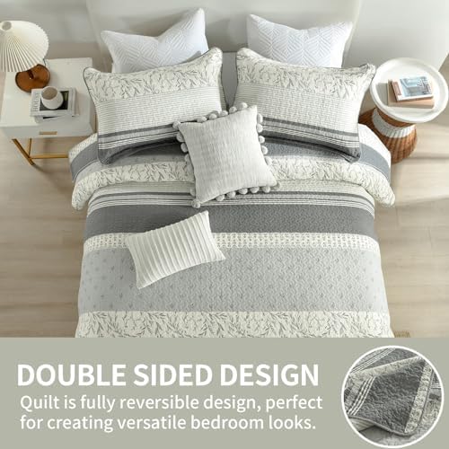 DDUOXIN 100 Cotton Queen Quilt Set - Modern Stripe