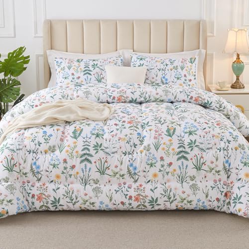 3-Piece Queen Comforter Set with Garden Floral Design
