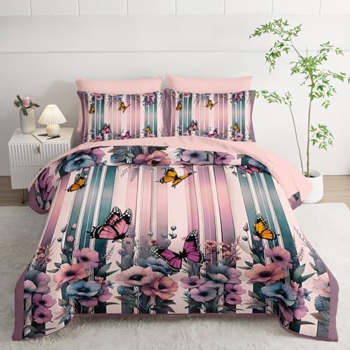 Pink Butterfly Comforter Set Queen 7 Piece