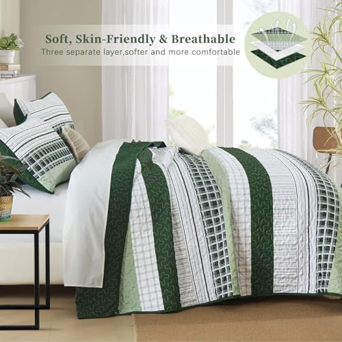 DJY Striped Quilt Set Queen Size 3 Pieces Microfiber Bedding Set