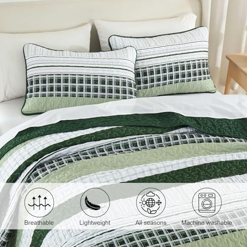 DJY Striped Quilt Set Queen Size 3 Pieces Microfiber Bedding Set