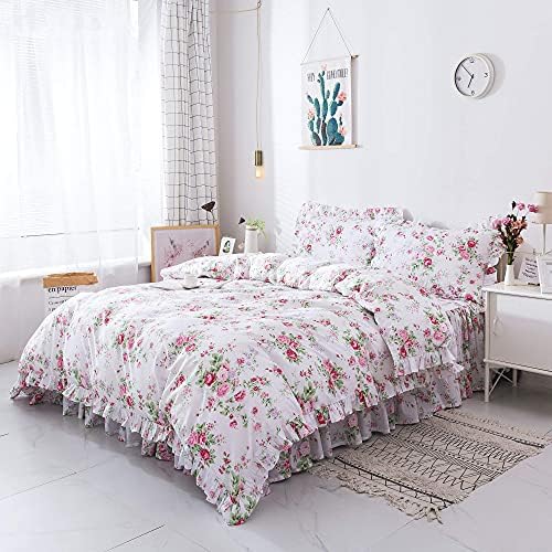 FADFAY 4-Piece Premium Cotton Bedding Set with Pink Rose Print