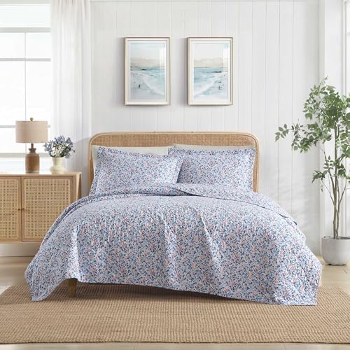 Laura Ashley Leona Flower Red Quilt Set FullQueen