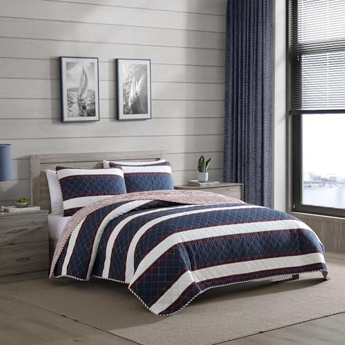 Nautica Twin Quilt Set with Reversible Striped Design
