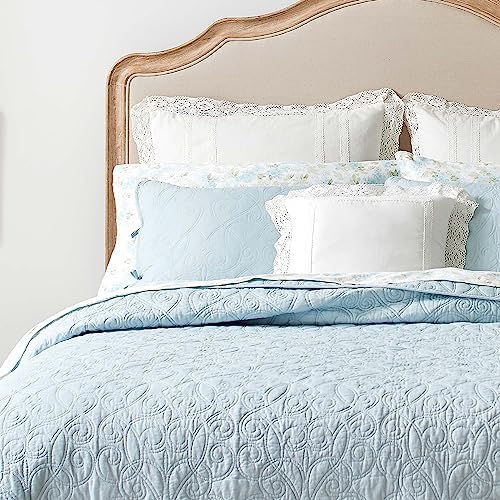 Laura Ashley Felicity Quilt Set - Twin Breeze Blue 100 Cotton
