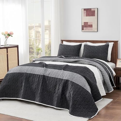 Andency King Size Quilt Set Black and White Striped
