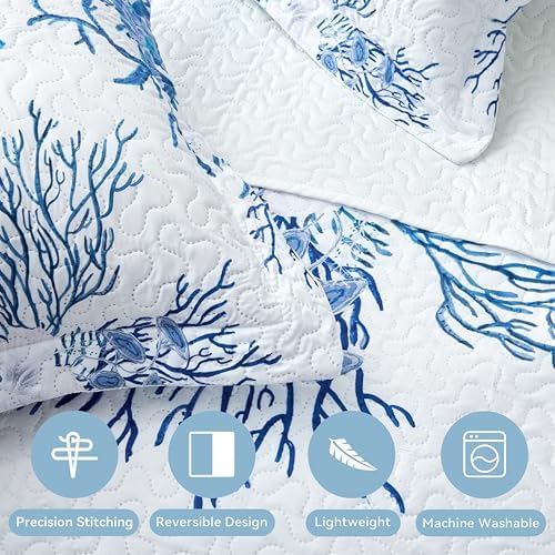 Coastal Bedding King Size Quilt with Sham Set