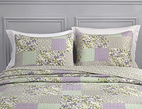 Chezmoi Collection Daisy 3-Piece Quilt Set - Purple Butterfly Botanical Design