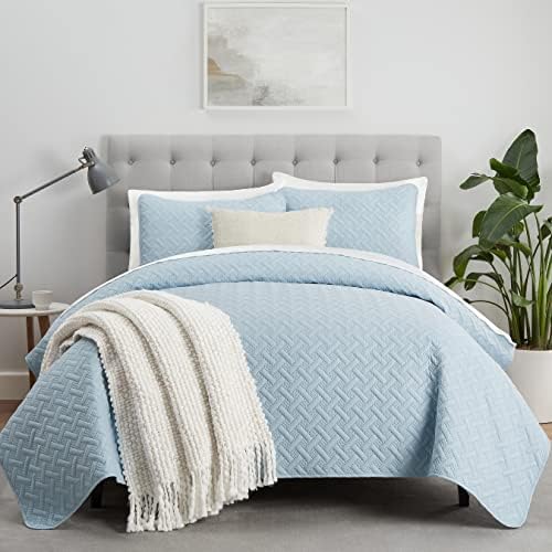 Serta ComfortSure Soft 3-Piece Quilt Bedding Set Light Blue