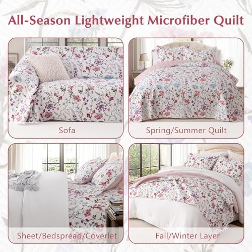 GOONE Reversible Floral Quilt King Set 3 Piece