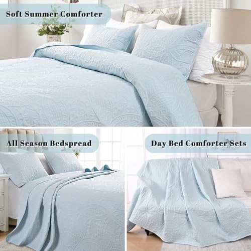 Siyaluens Light Blue Queen Quilt Set with 2 Pillow Shams