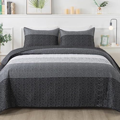Andency King Size Quilt Set Black and White Striped