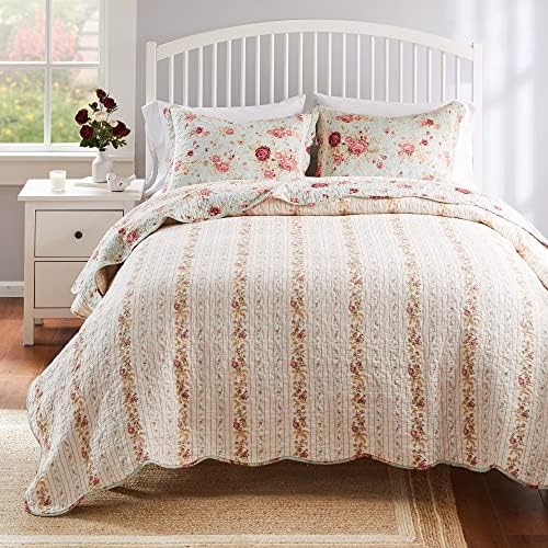 Greenland Home Antique Rose Cotton Quilt Set TwinXL Blue
