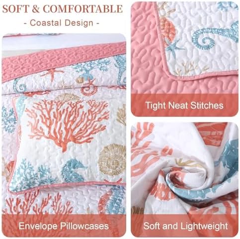 Heymybed Coastal Quilt Set Queen Size 3 Pieces