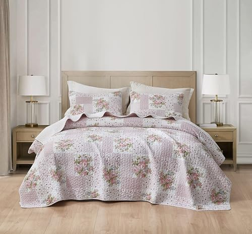Chezmoi Collection Rosy 3-Piece King Size Quilt Set
