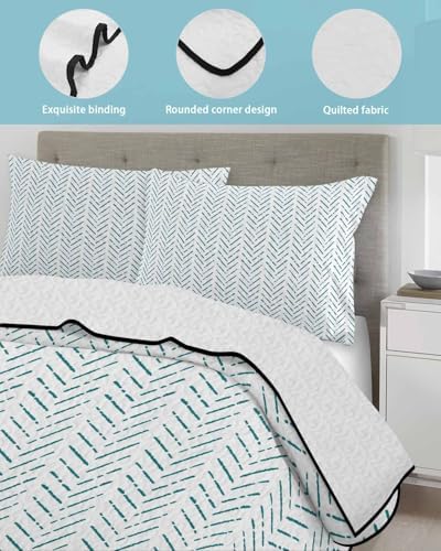 RisQiten Twin XL Teal Striped Reversible Quilt Set 1