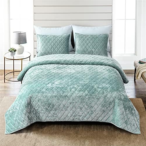 Fredsure Distressed Velvet Quilt Set Twin Sage Green