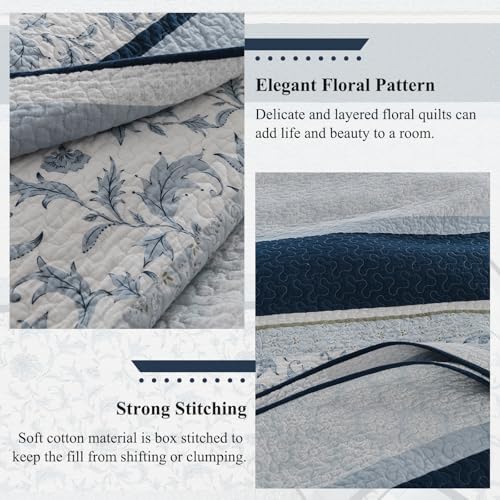 SOElinens Queen Size Quilt Set Navy Blue Floral