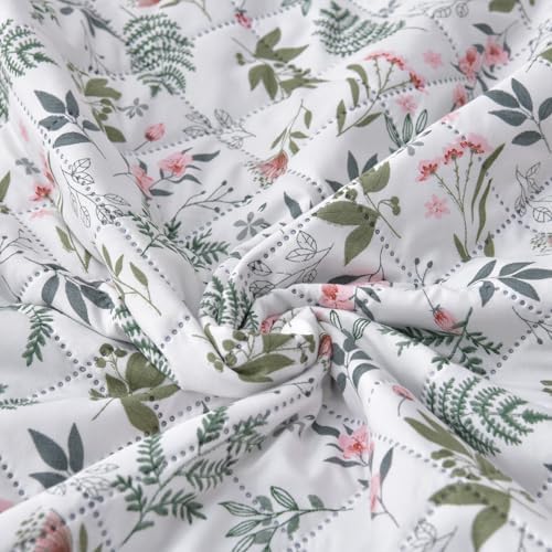 LINNUO HOURSE King Size Quilt Set with Reversible Floral Pattern