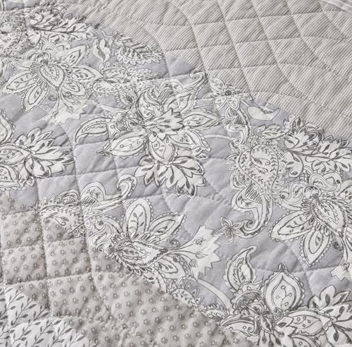 Chezmoi Collection Robyn Quilt Set - 2-Piece Neutral Taupe Gray White