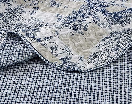 Brilliant Sunshine Blue Toile Quilt Set with 2 Shams