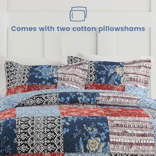 Secgo Twin Comforter Set - 100 Cotton Quilts Black Bedspread with Pillow Shams