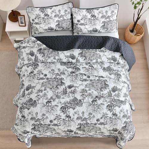 WONGS BEDDING Botanical Reversible Quilt Set Queen Size