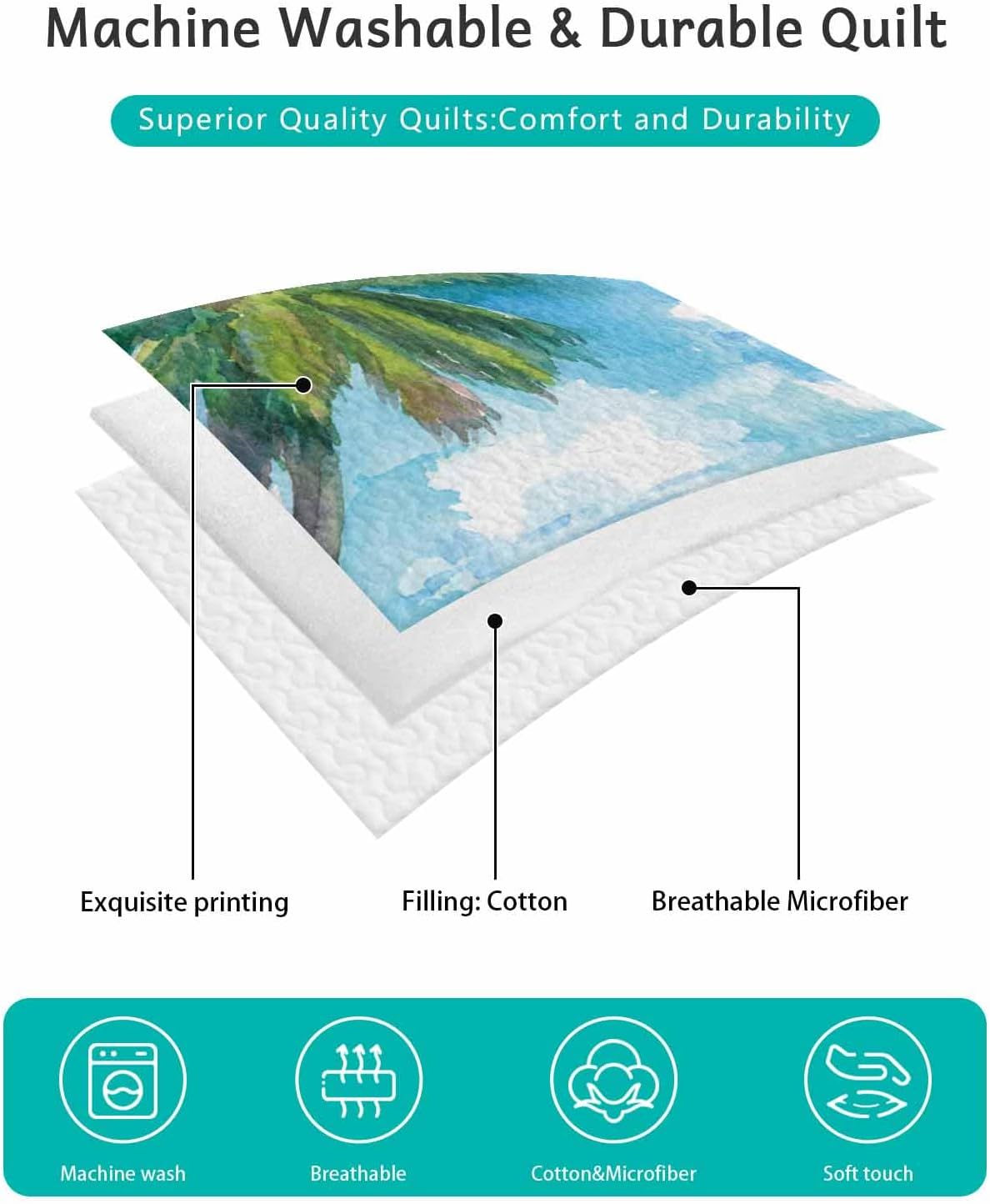 TocaHome Summer Quilt Twin XL 68x98 Inch with 2 Pillowcases 1