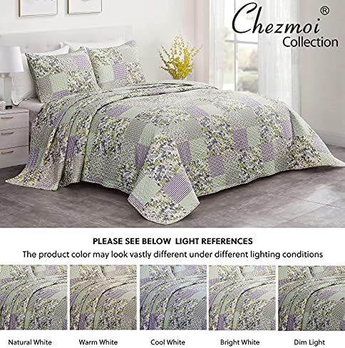 Chezmoi Collection Daisy 3-Piece Quilt Set - Purple Butterfly Botanical Design