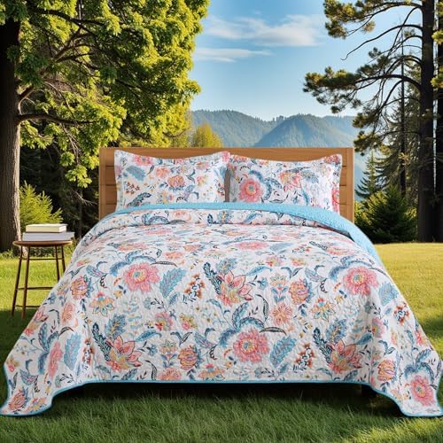 BEDISELY Queen Quilt Set - 3-Piece Floral Farmhouse Bedding 1