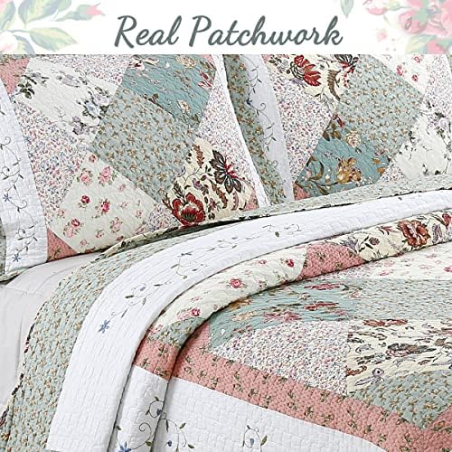 Cozy Line Floral Patchwork Quilt Bedding Set Queen 3 Piece
