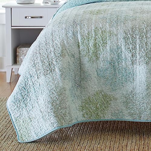 Laura Ashley Twin Quilt Set with Matching Sham Saltwater Blue 100 Cotton