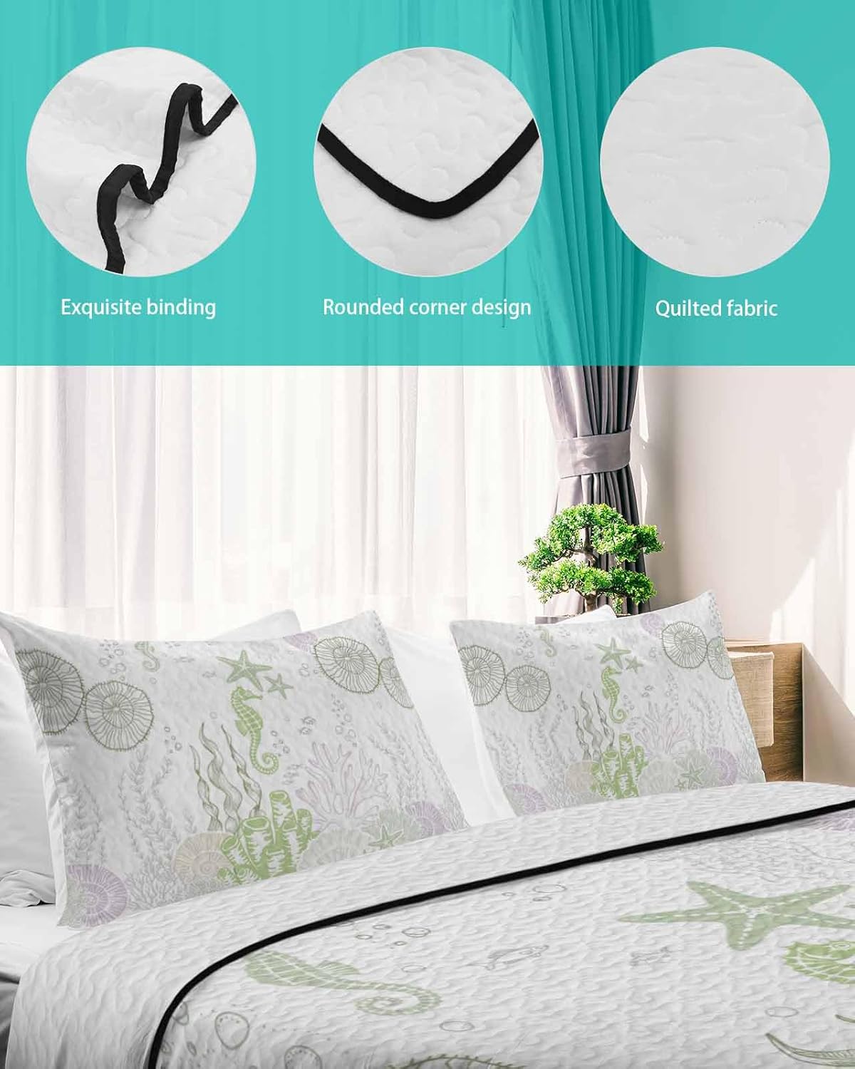 Coastal Sage Green Twin XL Quilt Set with 2 Pillow Shams