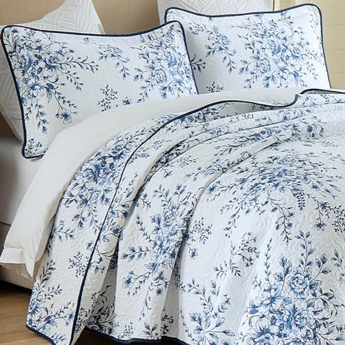 SahSahCasa 100 Cotton King Quilt Set Navy BlueWhite