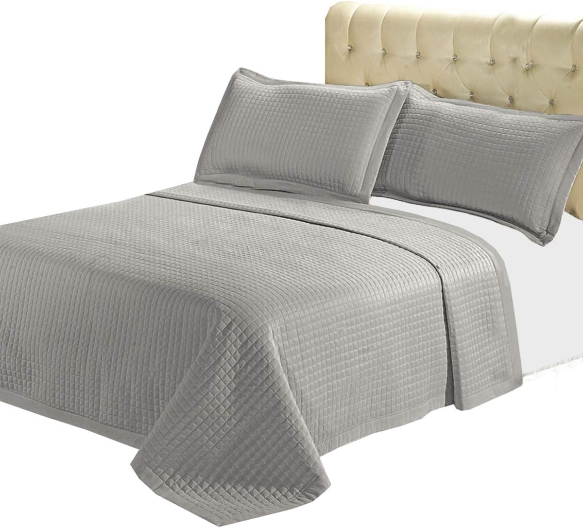 5-Pcs Bedspread Set Twin XL Grey Checkered