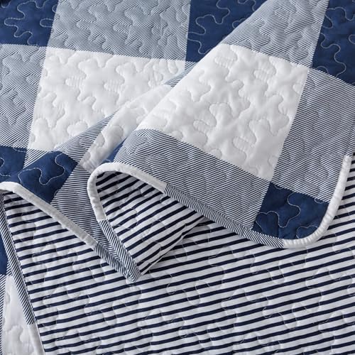 Soul Lane Blue White Buffalo Plaid Quilt Set - King Size