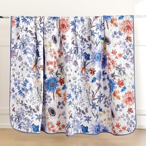 Yiran Blue Floral Queen Quilt Set 3-Piece