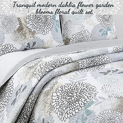 Cozy Line Nina Trista Flowers Aqua Blue Reversible Quilt Bedding Set