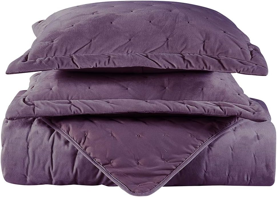 Royal Tradition Velvet Purple Fluffy Quilt Set 2pc Twin XL Oversized