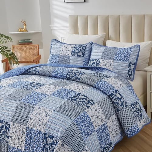 Mybedsoul Blue Plaid Quilt Set Twin Size 2 Pieces