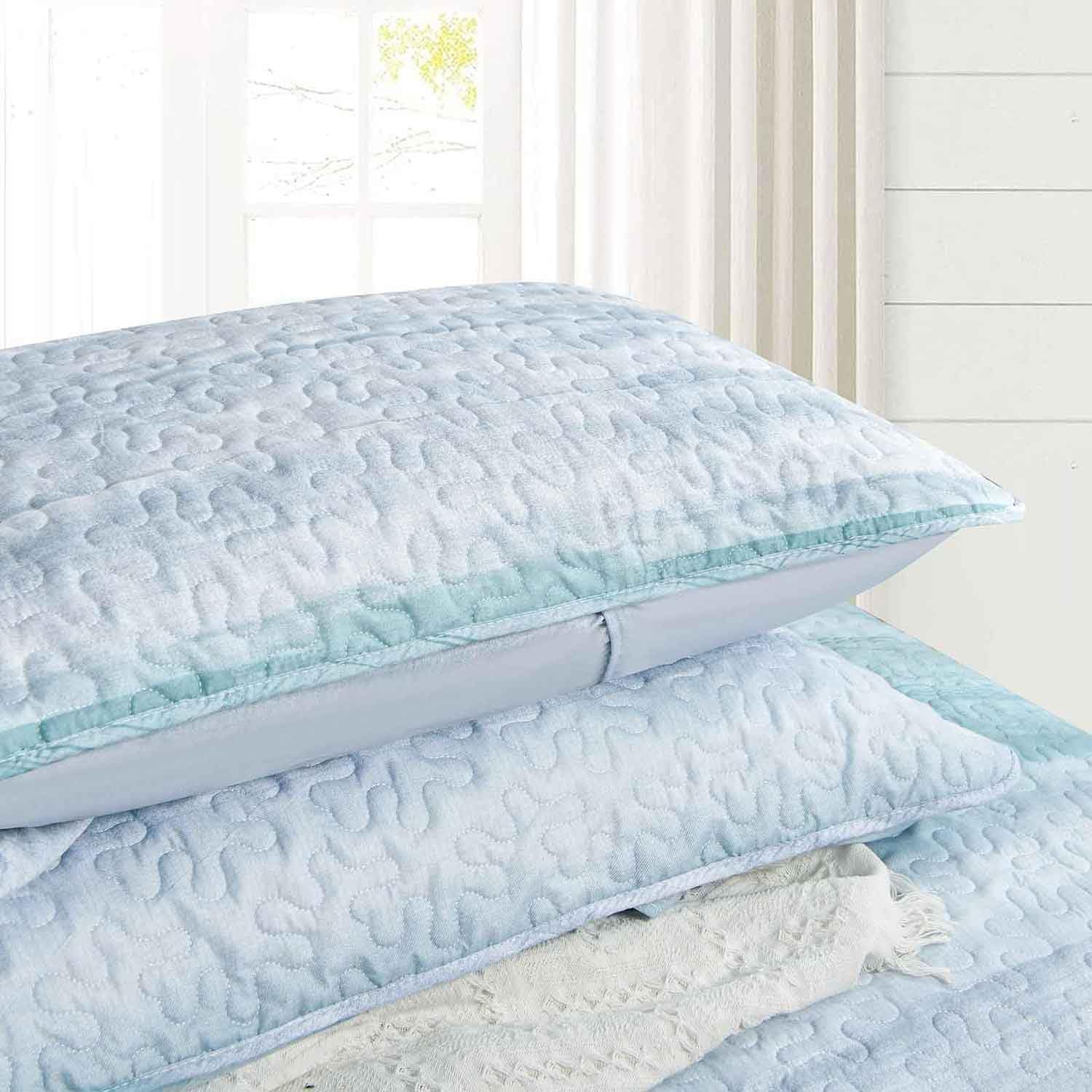 Nanko King Size Quilt Set 3 pcs Grey Teal Blue Striped