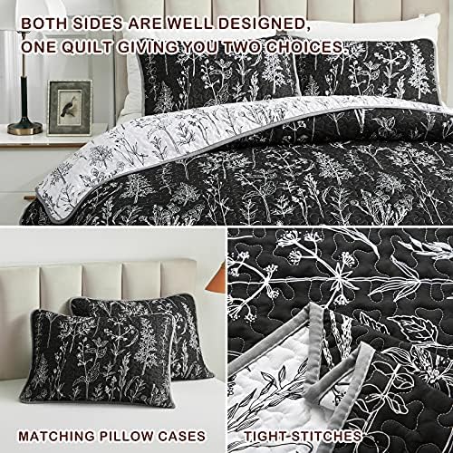 Joyreap 3 Piece Quilt Set Full Queen Black White Reversible