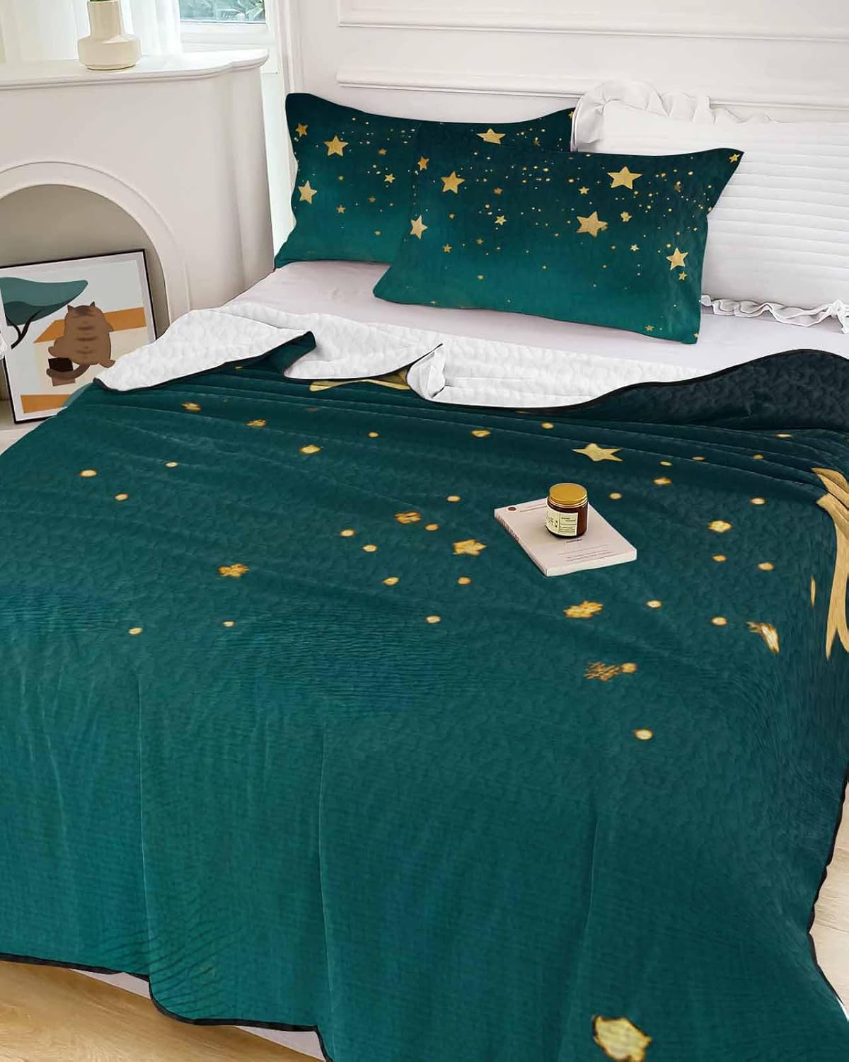 Litter Star Dream Yellow Star on Teal Blue Twin XL Quilt Set