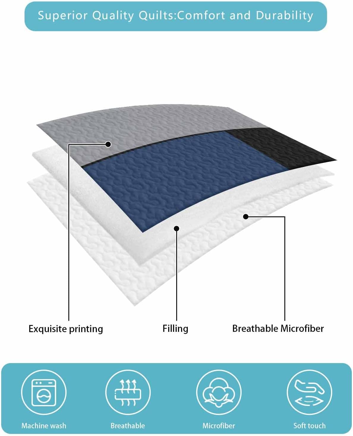 Twin XL Quilt Bedding Set - Navy Blue Grey