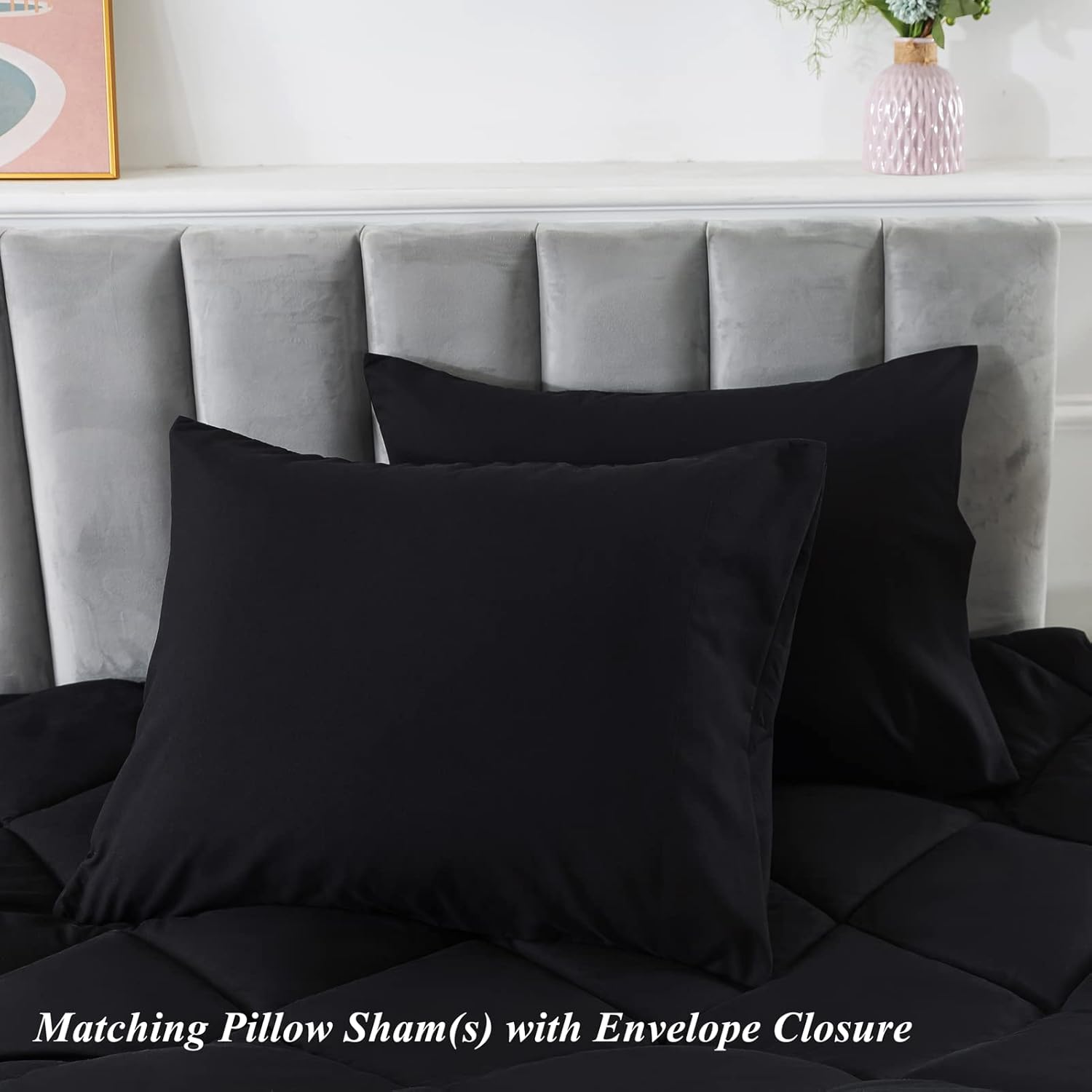 ELNIDO QUEEN Lightweight King Comforter Set - 3 Piece Black 200GSM