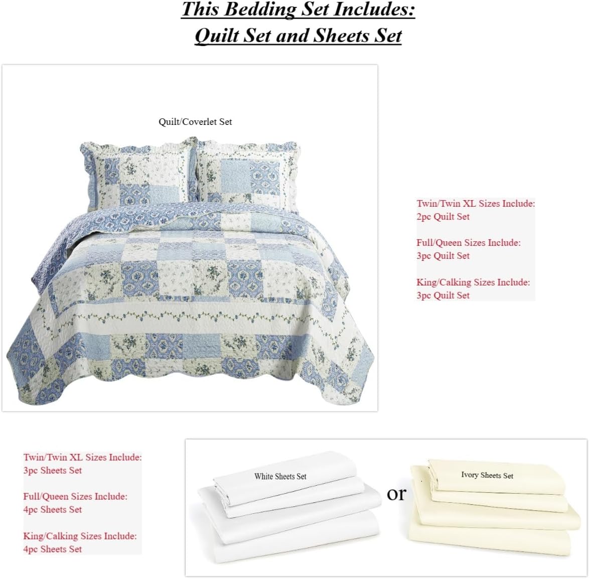 5-Pcs Bedspread Set Twin XL Microfiber Brea Print