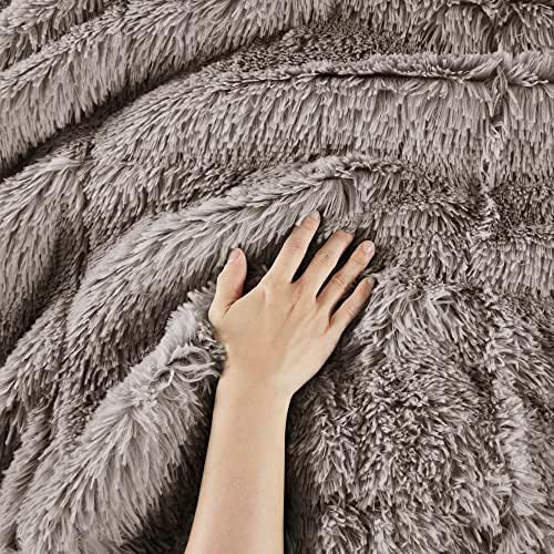 Intelligent Design Shaggy Comforter Set Faux Fur Down Alternative Grey 3 Piece