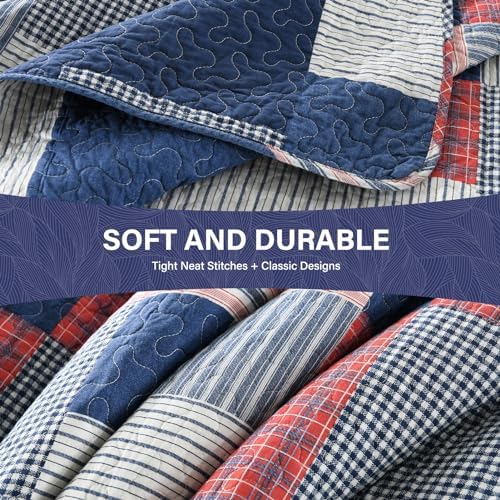 SahSahCasa King Quilt Set 3Pcs Blue Red White 1