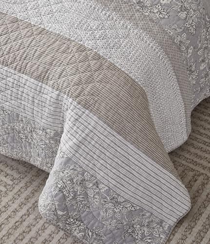 Chezmoi Collection Robyn Quilt Set - 2-Piece Neutral Taupe Gray White